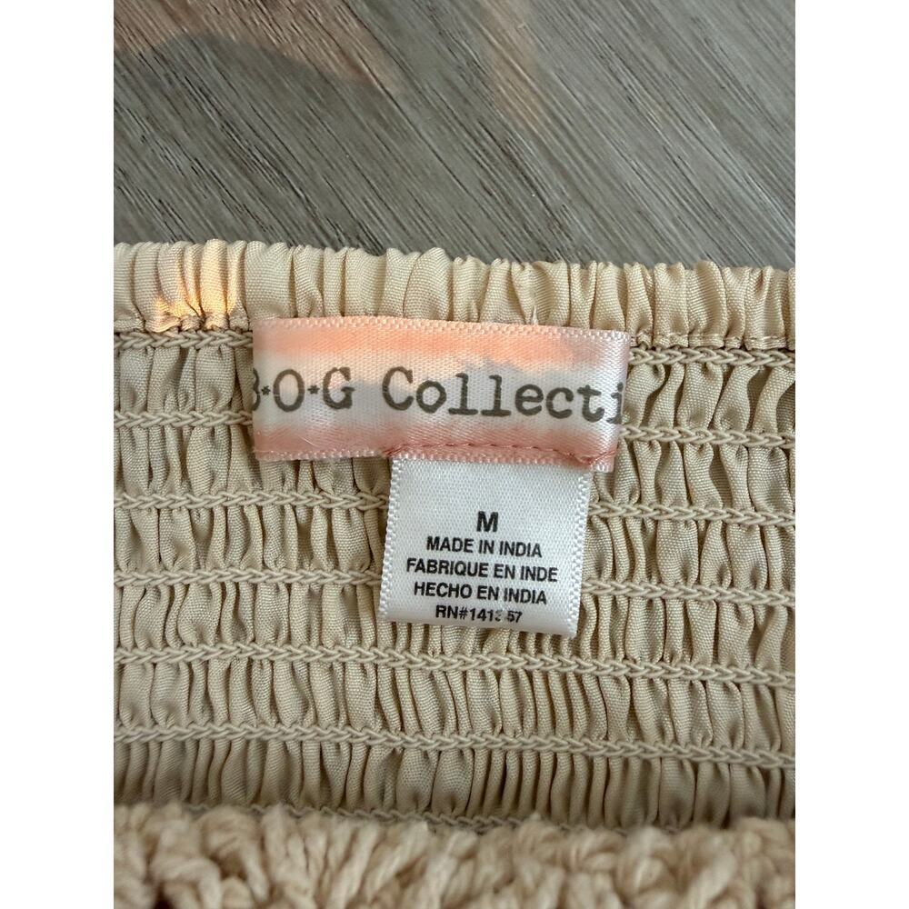 Boho Crochet Halter Crop Top Beige Open Knit Festival Beach Cover Up Medium - Picture 3 of 4
